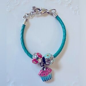 Brighton Cupcake charm Bracelet With Pink & Blue ABC Beads